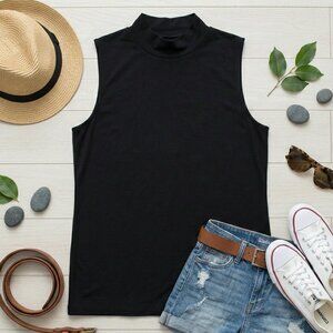 Lands' End Black Supima Micro Modal Sleeveless Mock Neck Top